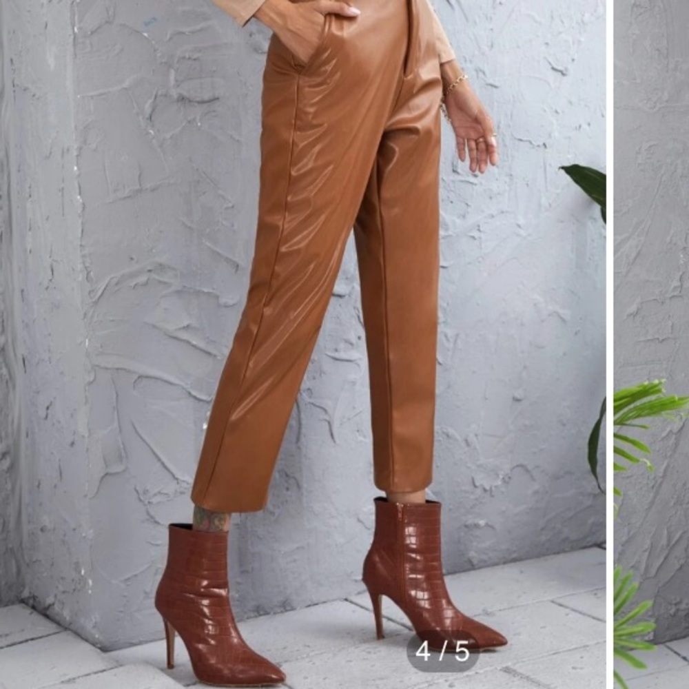 Leather Solid Straight Leg Pants